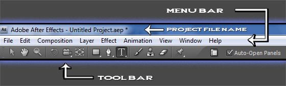 After Effects cs4 menu and tool bar