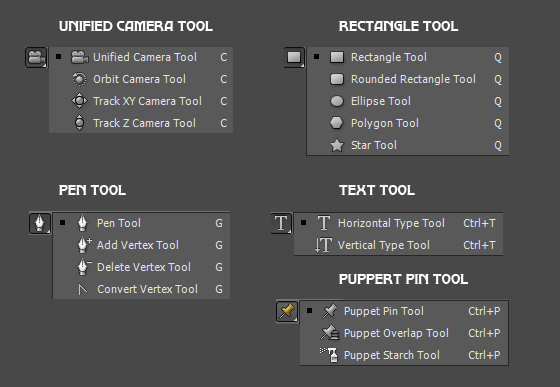 After Effects cs4 tool bar content