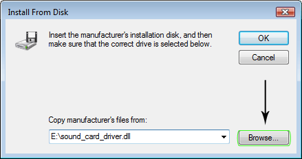 Browse to locate the downloaded manufacture driver file.