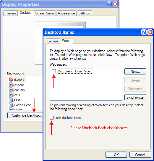 windows xp display properties and desktop dialog box.