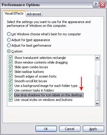 windows xp performance options dialog box.
